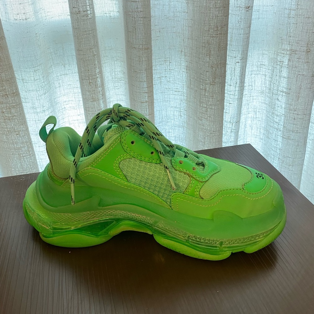 Balenciaga Neon Green Triple S-Style Athletic Sneaker